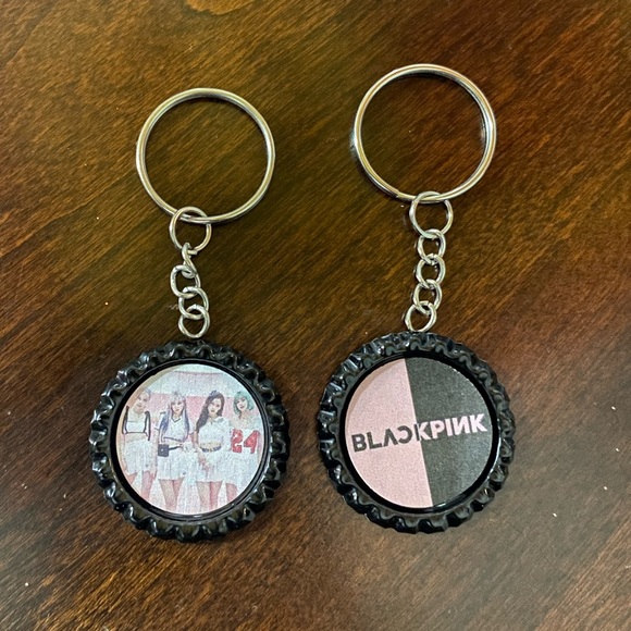 Black Pink Bottle Cap Keychains - Picture 2 of 2